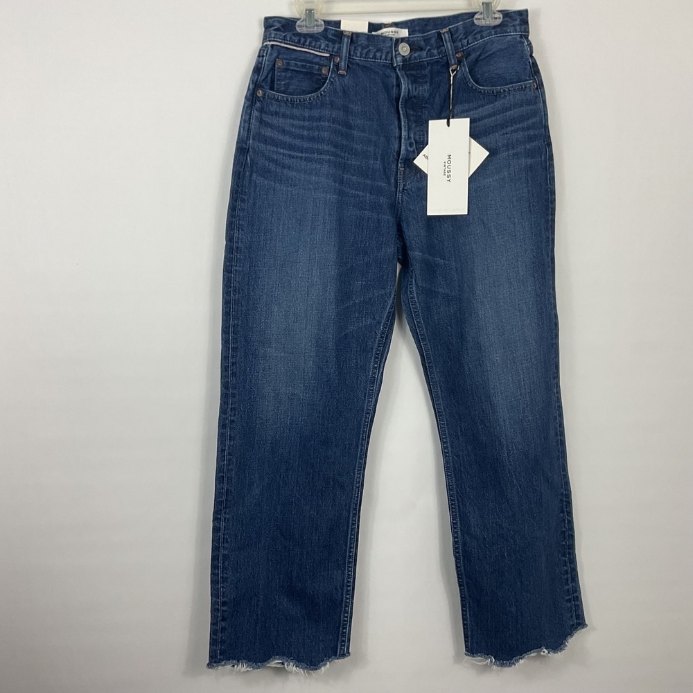 Moussy Vintage MV Cordoran Wide Straight Leg Jeans Size 29 Dark Blue Denim